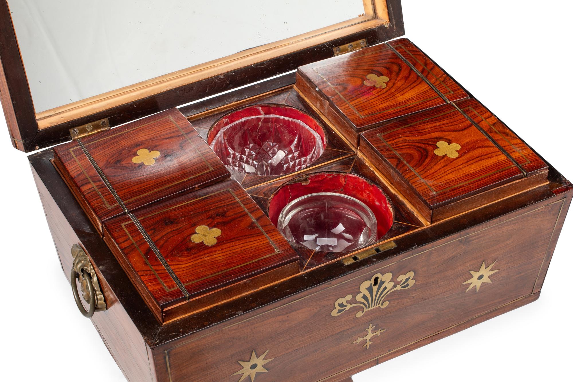 A Regency Brass Inlaid Tulipwood Tea Poy