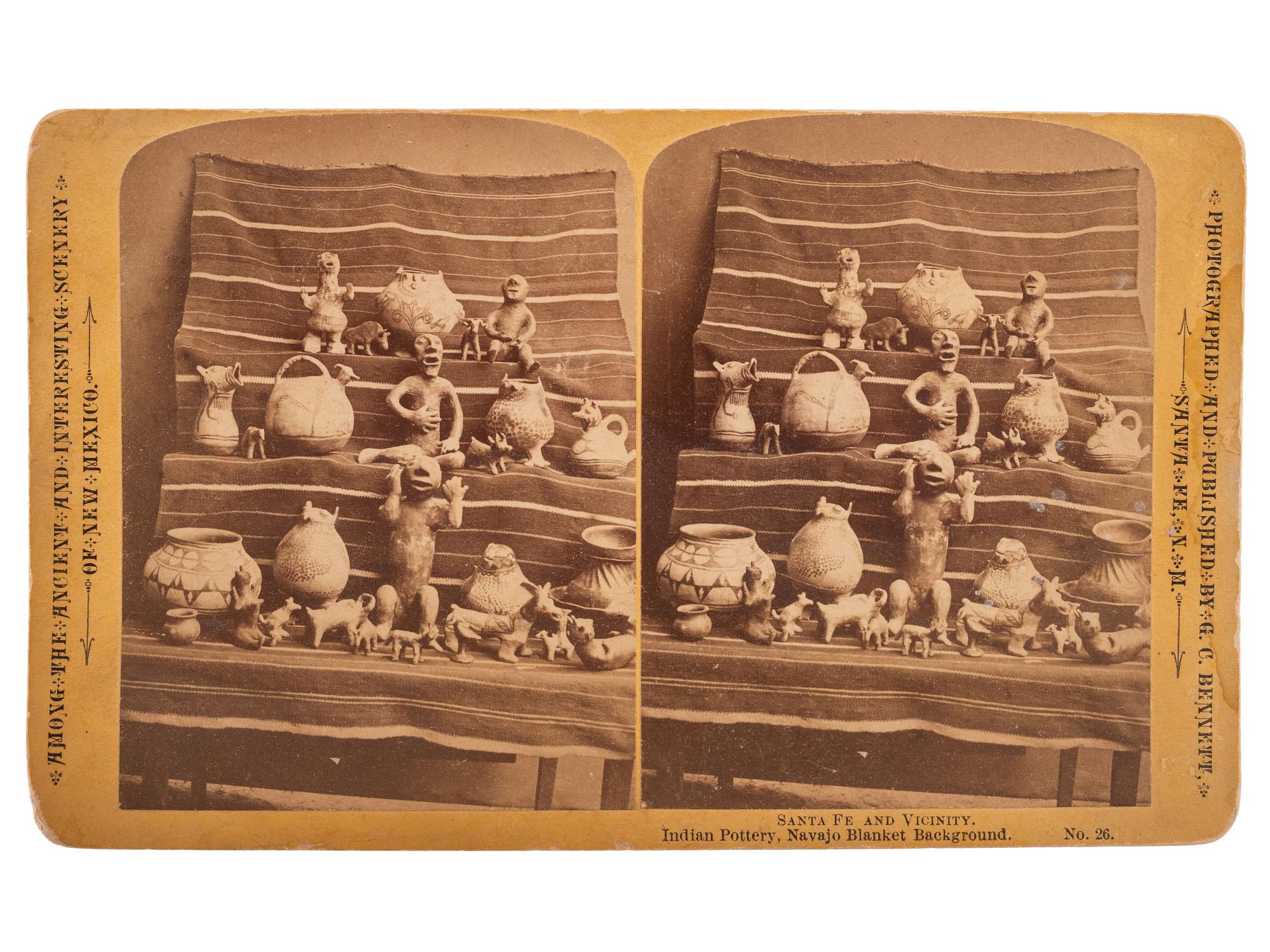 [NATIVE AMERICANS]. BENNETT, G.C., photographer. Indian Pottery, Navajo Blanket Background . Santa Fe, NM: ca 1870s.