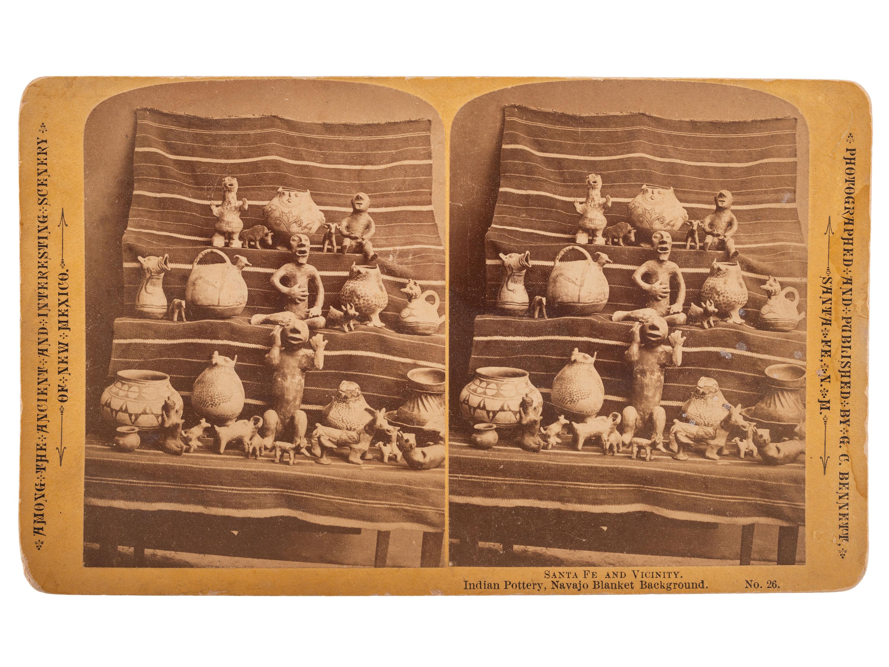 [NATIVE AMERICANS]. BENNETT, G.C., photographer. Indian Pottery, Navajo Blanket Background . Santa Fe, NM: ca 1870s.