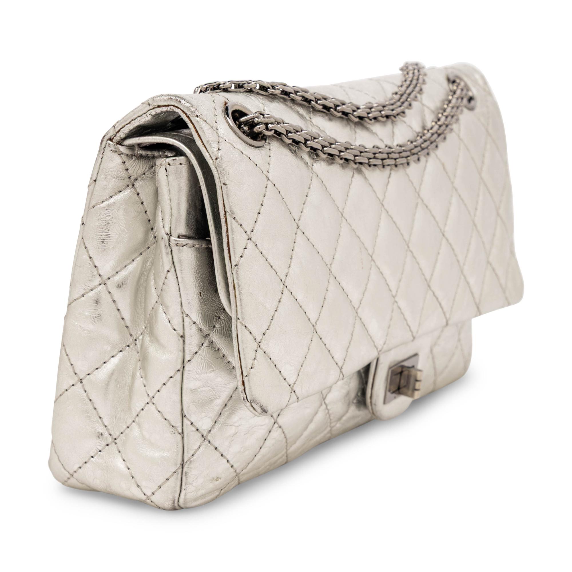 Chanel, Medium 2.55 Reissue Flap Bag in Metallic Silver Leather