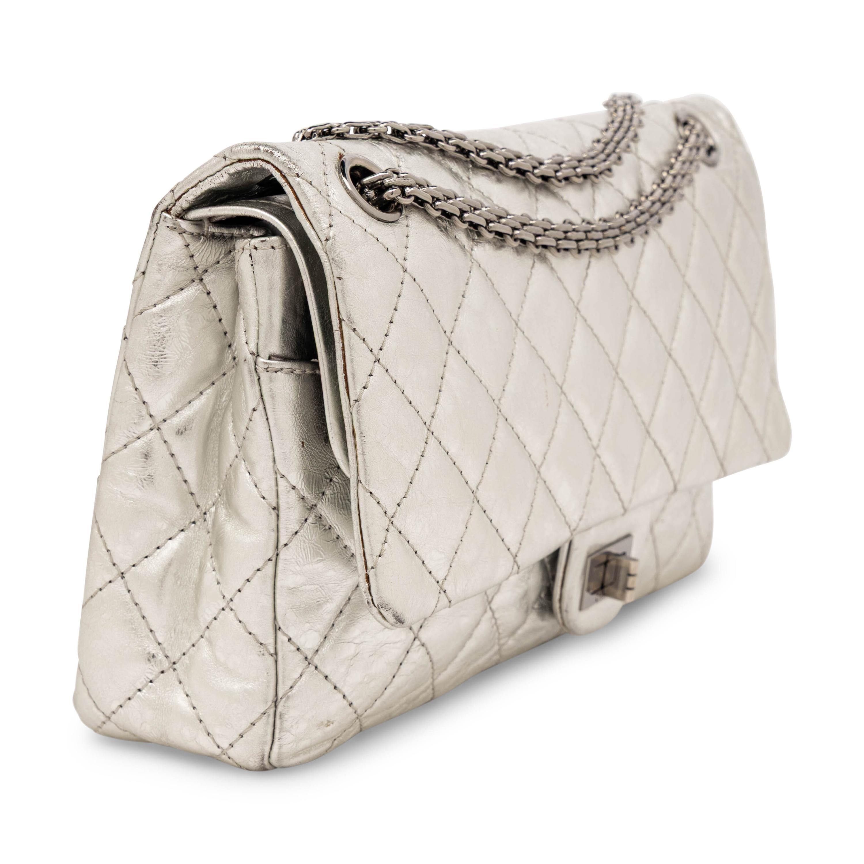 Chanel, Medium 2.55 Reissue Flap Bag in Metallic Silver Leather