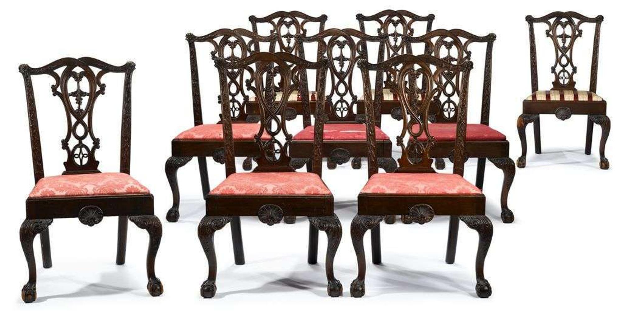 Nine Chippendale-style carved mahogany dining chairs america, circa 1900