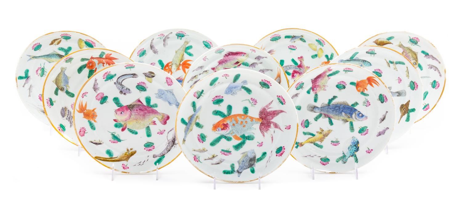 Ten Chinese Famille Rose Porcelain Plates Diameter 10 inches. — 19TH CENTURY