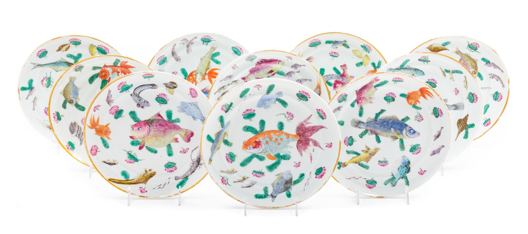 Ten Chinese Famille Rose Porcelain Plates Diameter 10 inches. — 19TH CENTURY