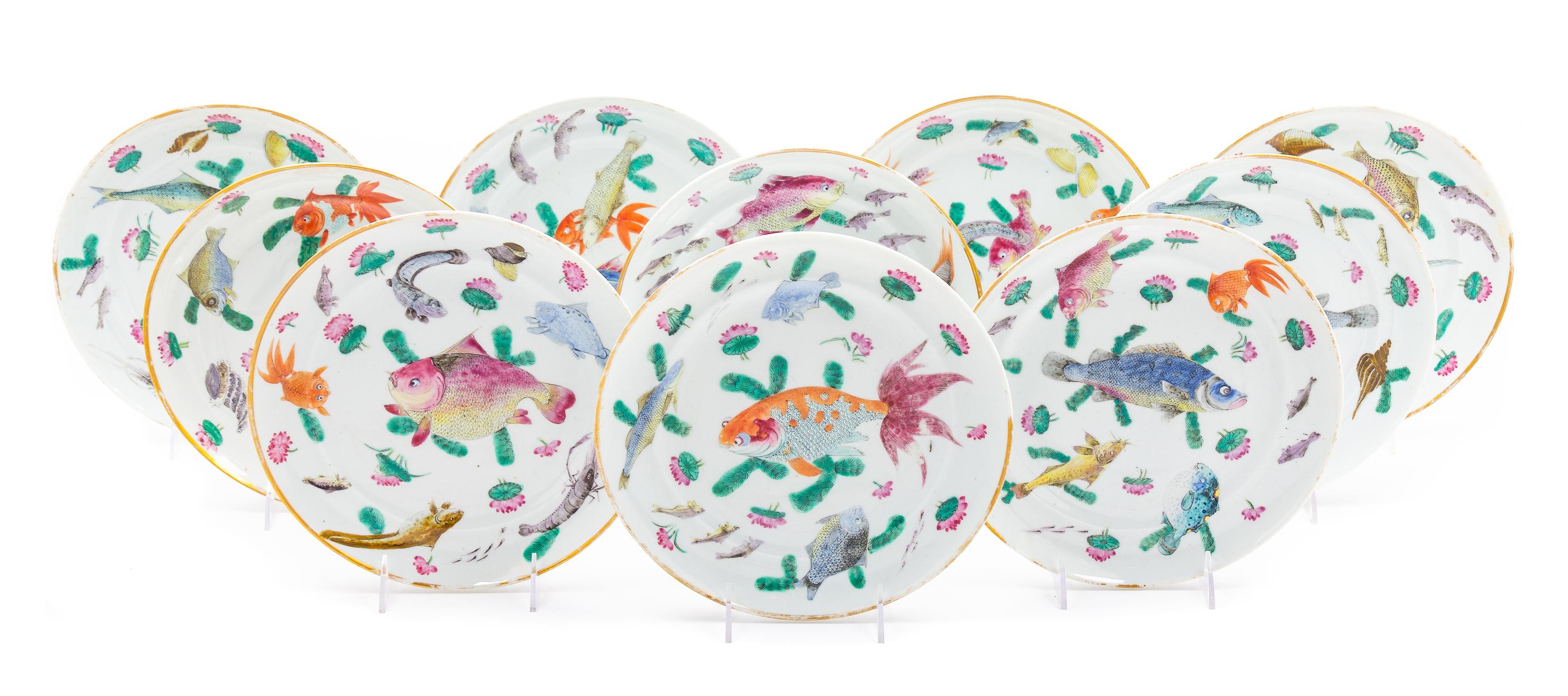 Ten Chinese Famille Rose Porcelain Plates Diameter 10 inches. — 19TH CENTURY