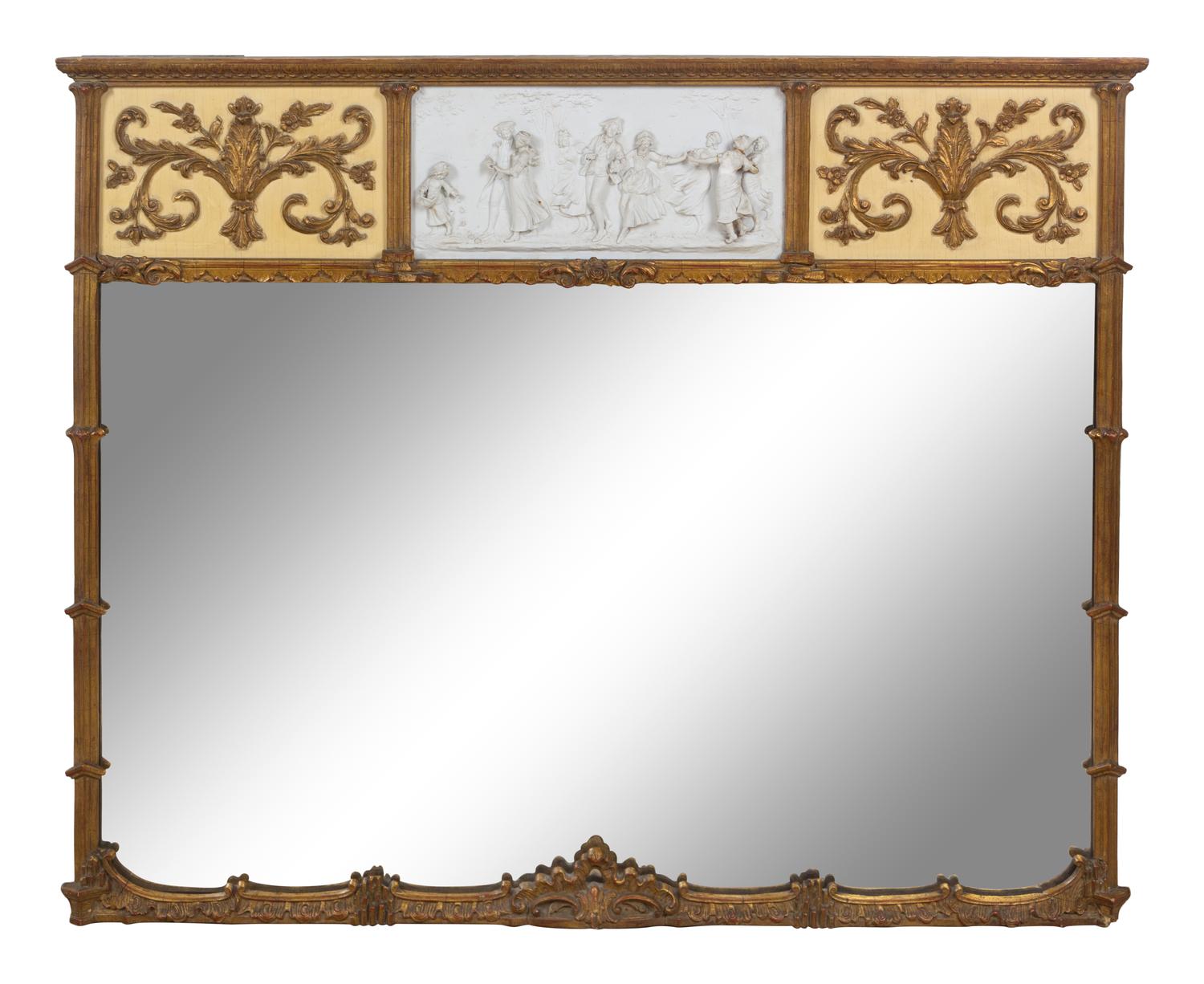A Painted and Parcel Gilt Mirror with an Inset Bisque Porcelain Plaque
