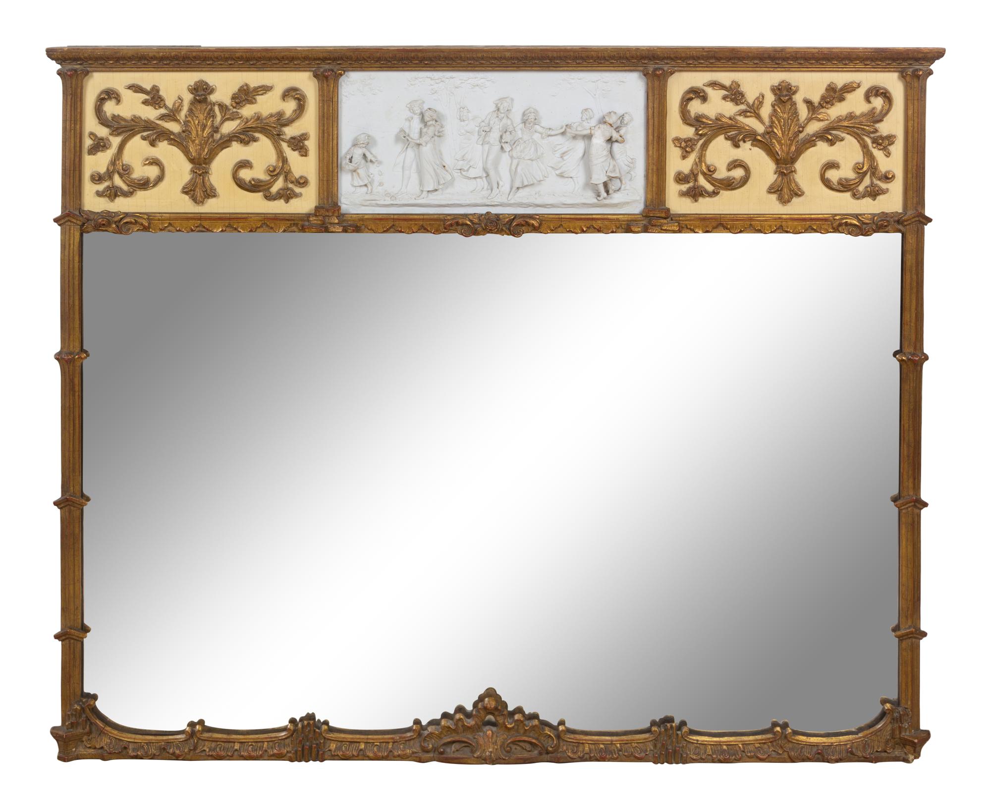 A Painted and Parcel Gilt Mirror with an Inset Bisque Porcelain Plaque