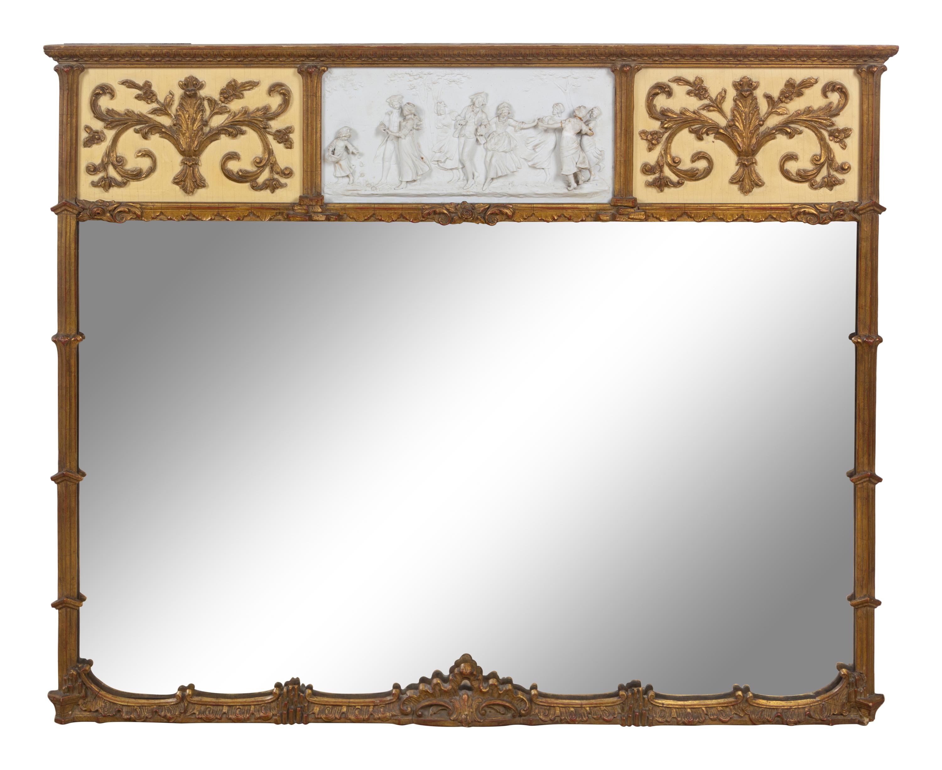 A Painted and Parcel Gilt Mirror with an Inset Bisque Porcelain Plaque