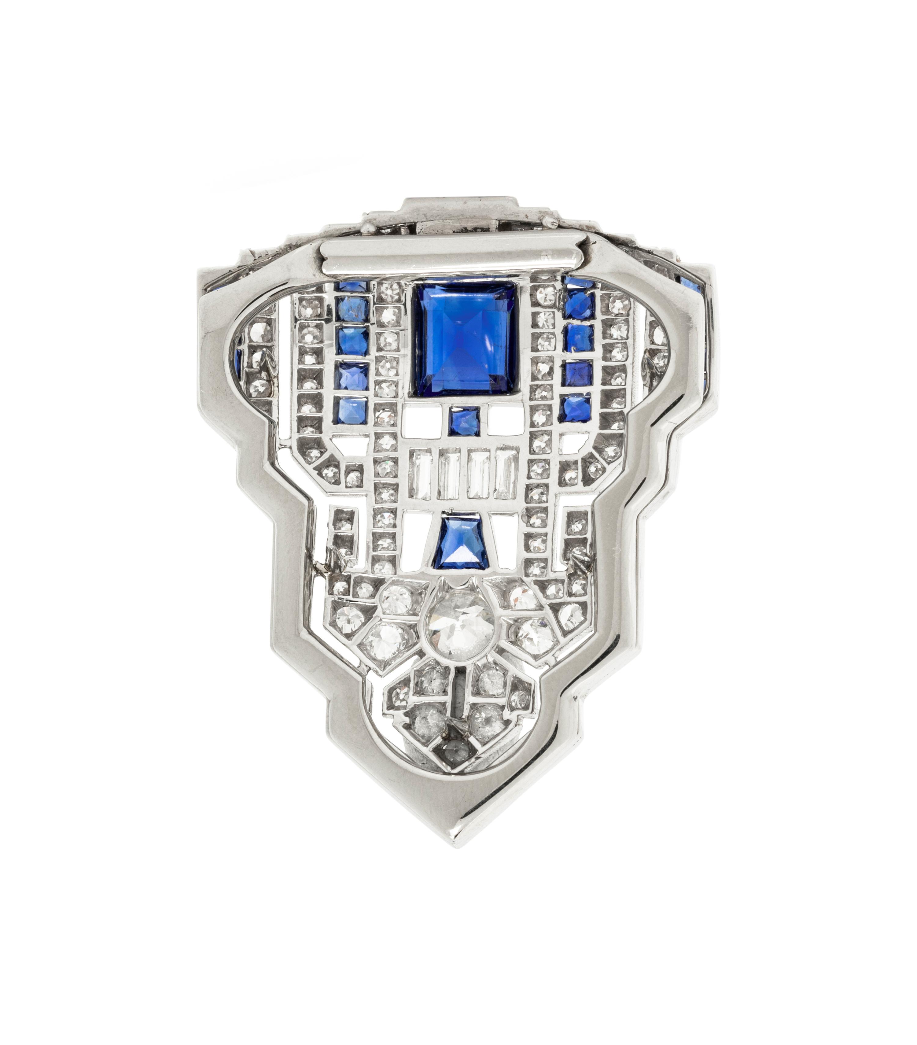 ART DECO, SAPPHIRE AND DIAMOND DRESS CLIP