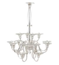 A Venetian Glass Sixteen-Light Chandelier, Height 49 x diameter 40 inches.