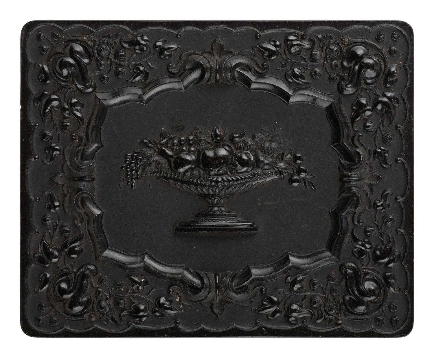 [EARLY PHOTOGRAPHY]. Half plate daguerreotype featuring a gentleman and his sleeping canine companion.