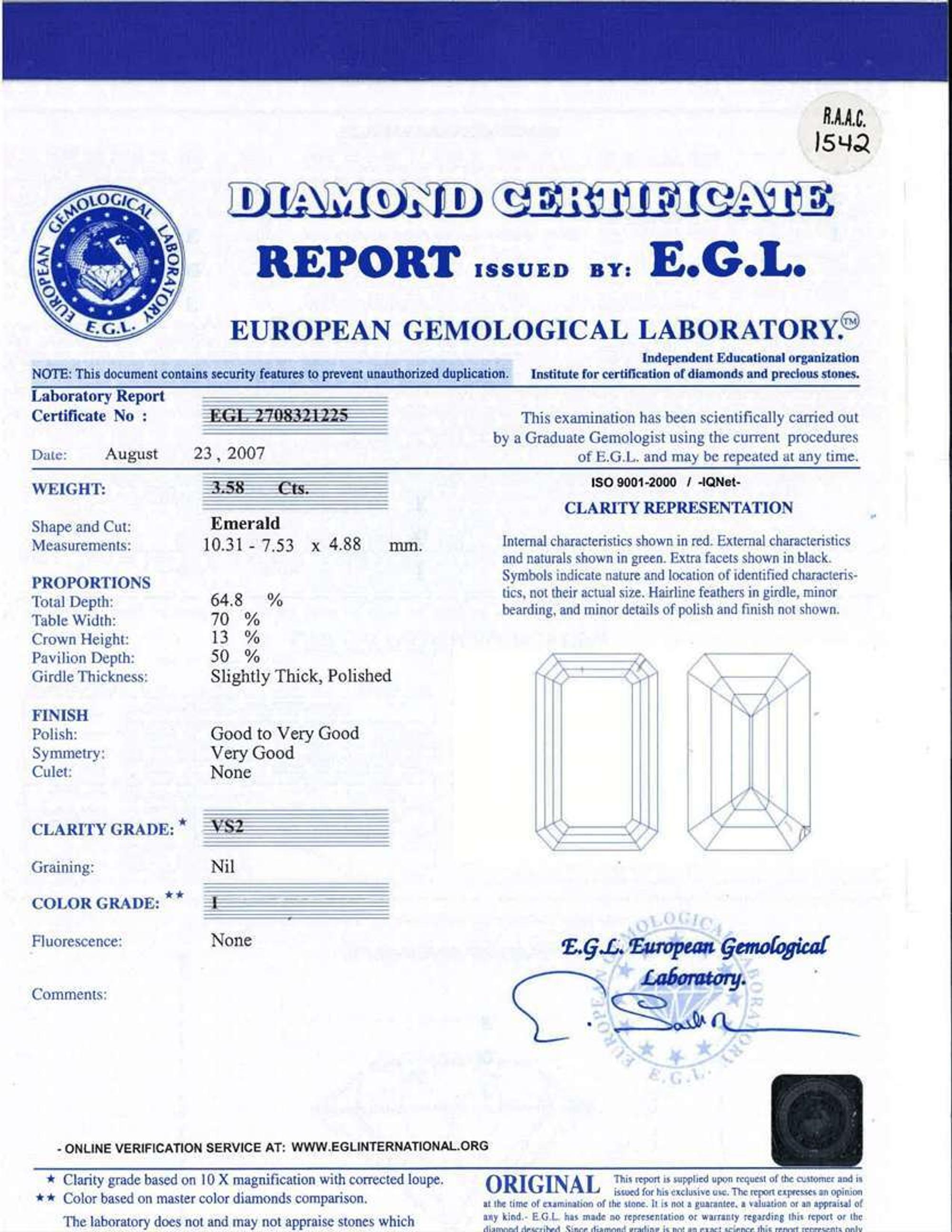 A Platinum, Sapphire, and Diamond Ladies Ring 3.58 Carat Emerald-Cut Diamond, GIA Certified