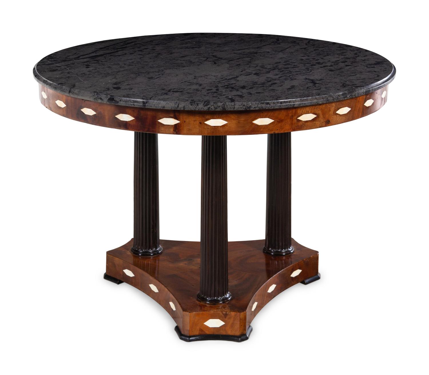An Austrian Inlaid Mahogany and Ebony Marble-Top Center Table