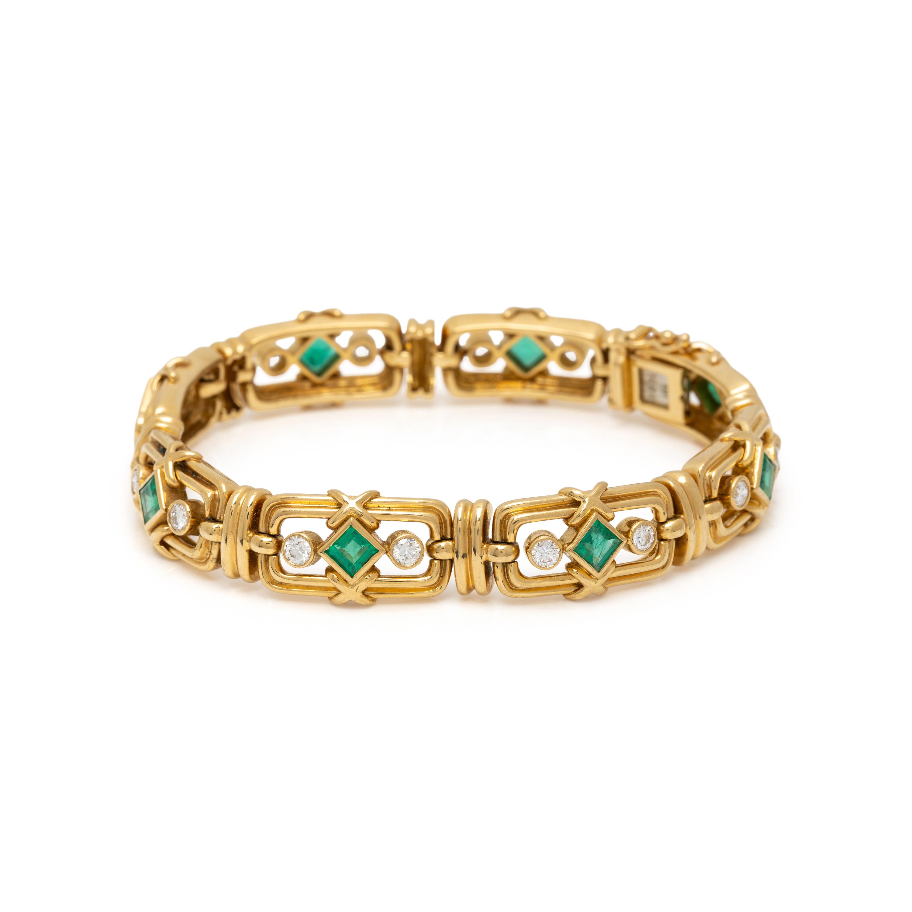 YELLOW GOLD, EMERALD AND DIAMOND BRACELET