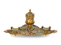 Three French Enameled Brass Desk Articles