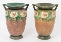 A Pair of Roseville Dahlrose Pottery Vases. Height 12 1/4 inches.