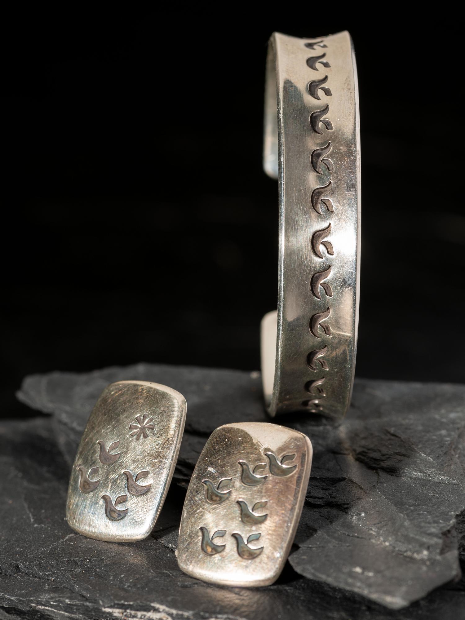 Silver Cuff Bracelet AND Post Earrings