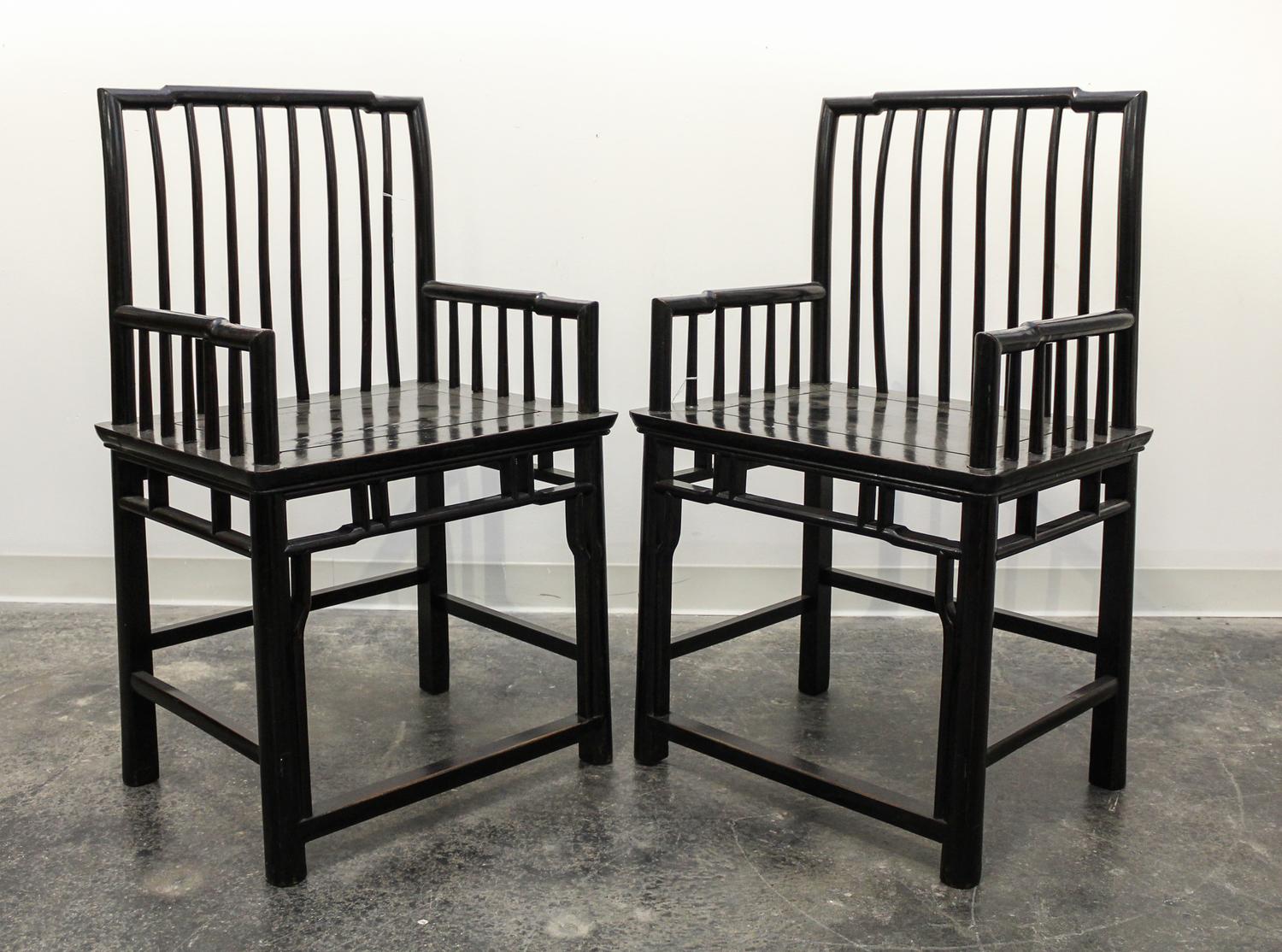A Pair of Chinese Lacquered Chairs. Height 39 1/4 x width 23 1/2 inches.