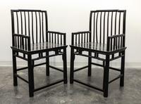 A Pair of Chinese Lacquered Chairs. Height 39 1/4 x width 23 1/2 inches.