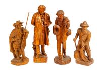 Four Continental Carved Wood Figures Height of tallest 26 inches. — 19TH CENTURY