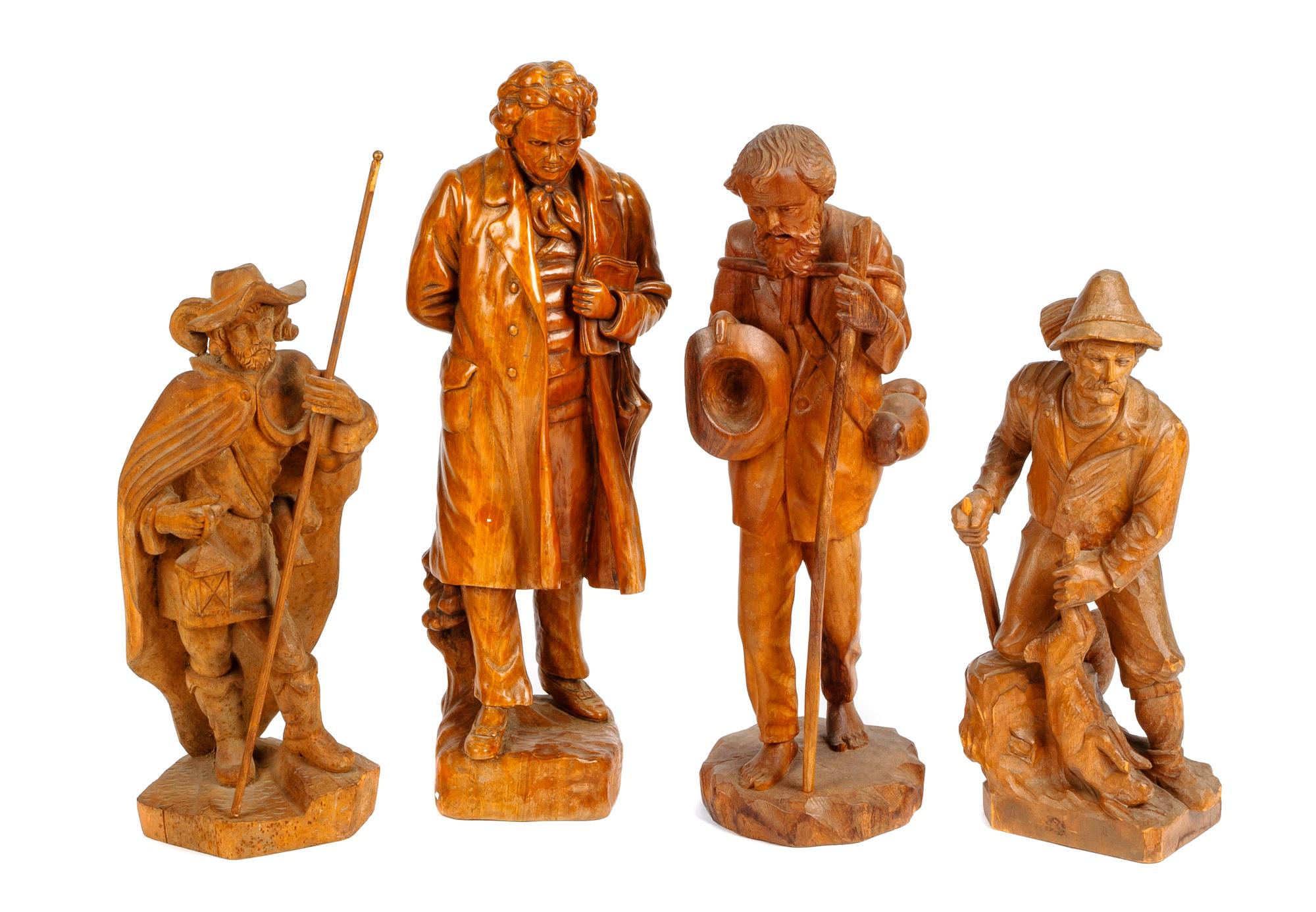Four Continental Carved Wood Figures Height of tallest 26 inches. — 19TH CENTURY
