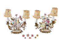 A Pair of Continental Porcelain Figural Groups Mounted as Lamps