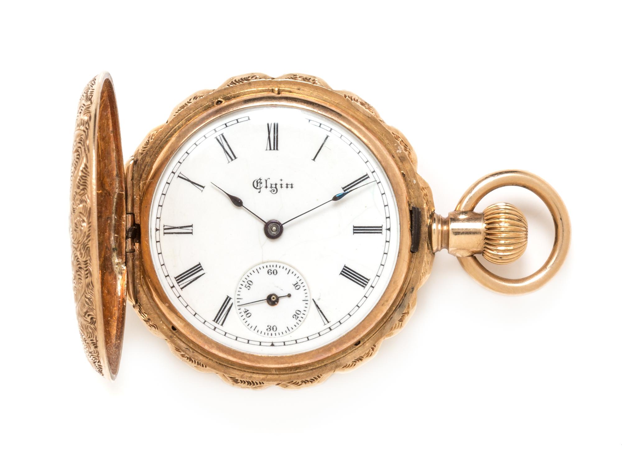 A Multicolor Gold Hunter Case Pocket Watch, Elgin, Circa 1890, 23.90 dwts.