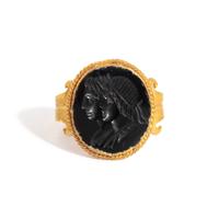 A Neoclassical Gold and Black Onyx Finger Ring with a Double Portrait