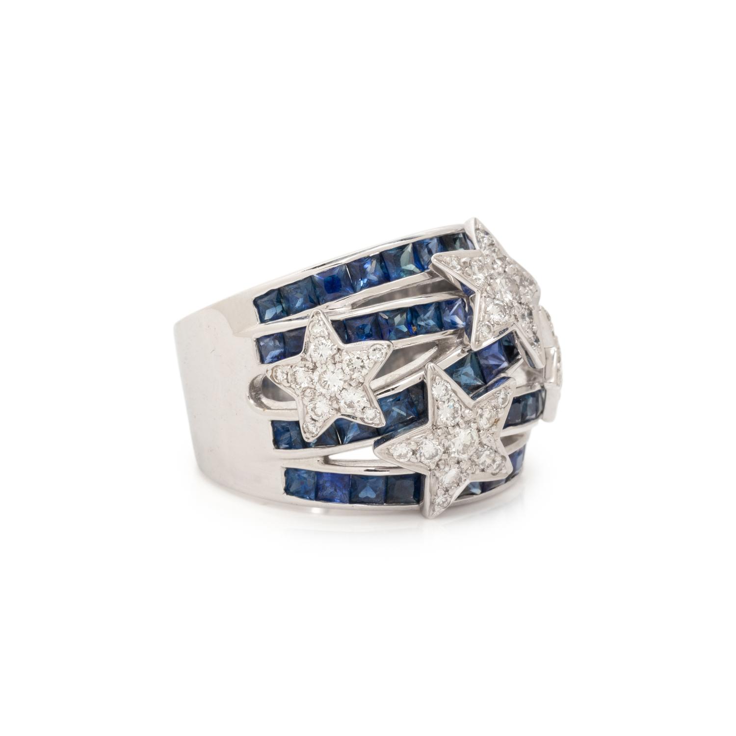 WHITE GOLD, DIAMOND AND SAPPHIRE RING