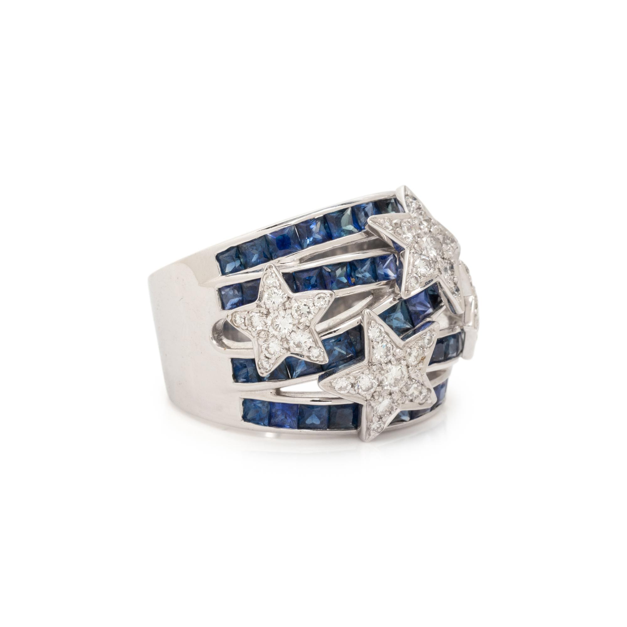 WHITE GOLD, DIAMOND AND SAPPHIRE RING