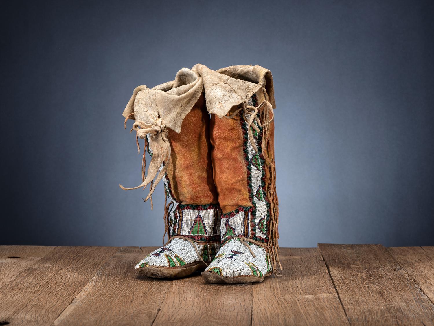 Northern Plains Beaded Hide Moccasins with Leggings