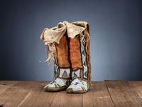 Northern Plains Beaded Hide Moccasins with Leggings