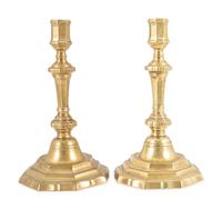 A Pair of French Cast Brass Octagonal Candlesticks