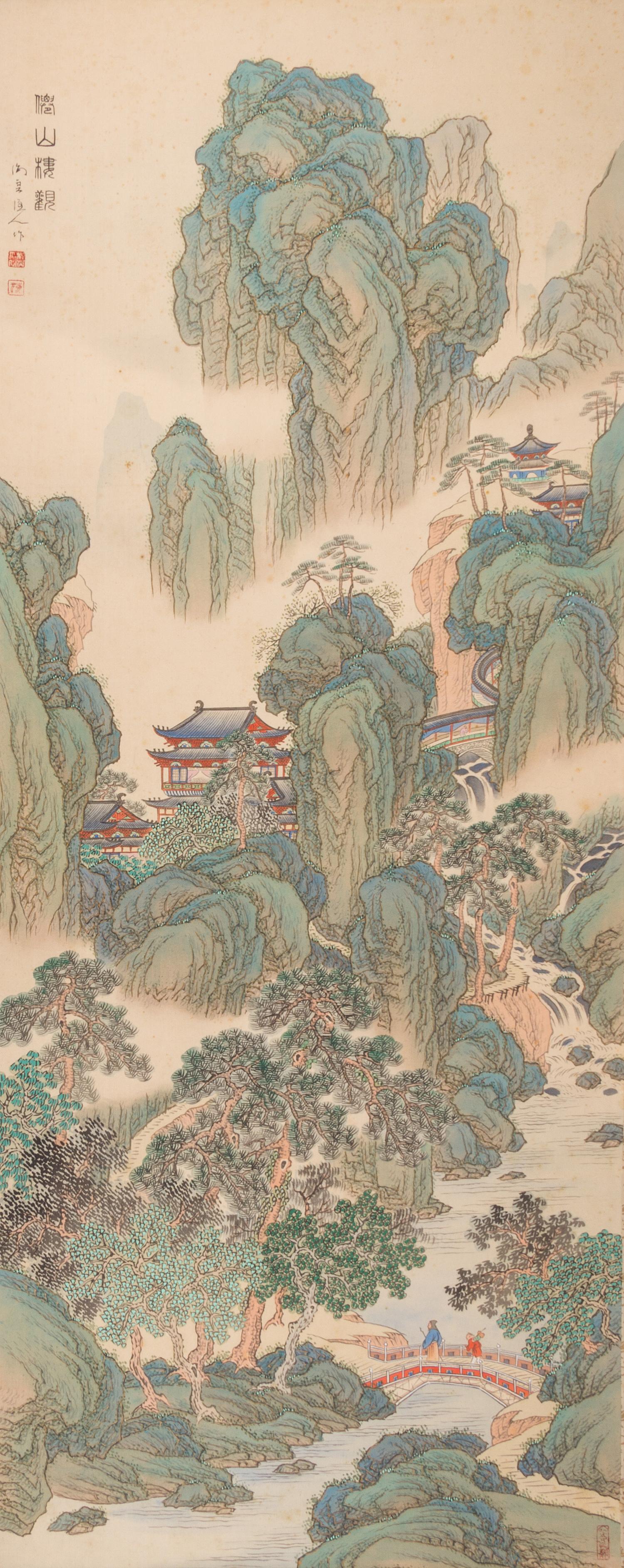 A Chinese Ink and Color Painting on Silk Height of image 51 x width 20 1/2 inches.