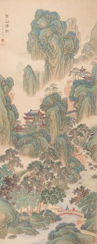 A Chinese Ink and Color Painting on Silk Height of image 51 x width 20 1/2 inches.