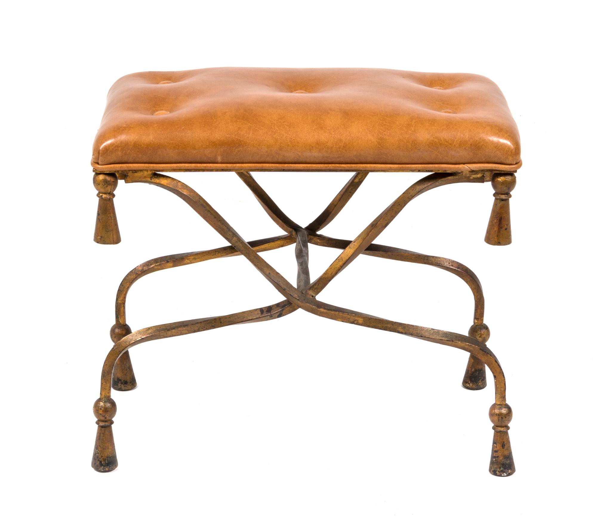A Gilt Iron Bench with Tassels Heigh 16 1/2 x width 19 x depth 11 1/2 inches. — MID TO LATE 20TH CENTURY