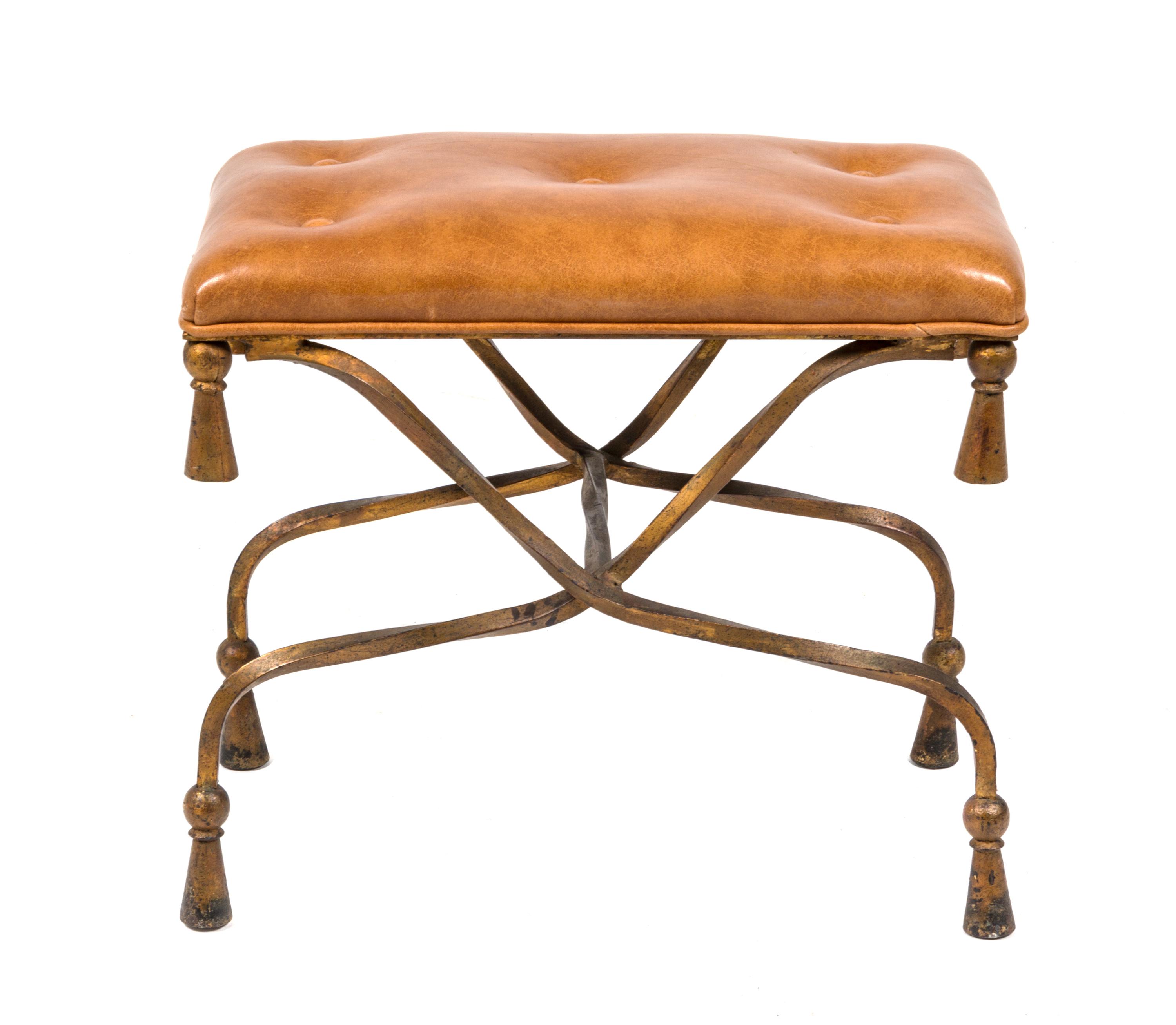 A Gilt Iron Bench with Tassels Heigh 16 1/2 x width 19 x depth 11 1/2 inches. — MID TO LATE 20TH CENTURY