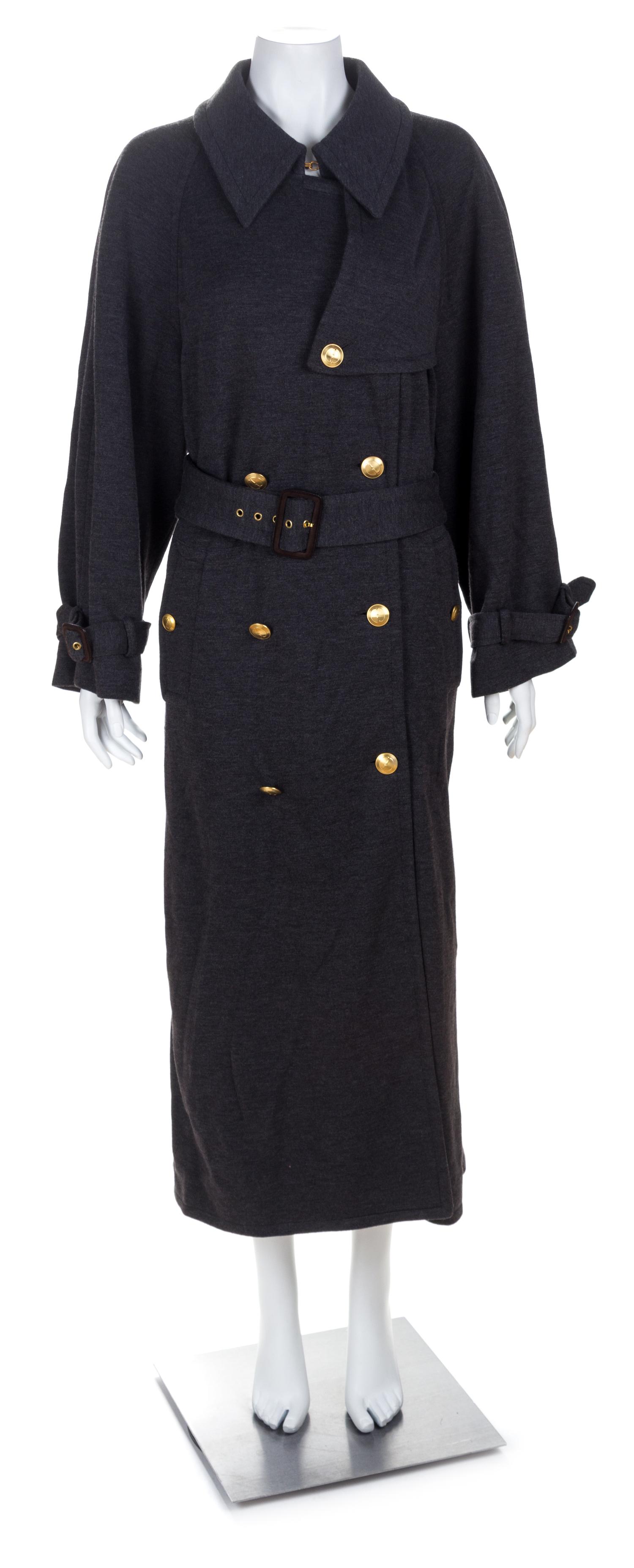 A Gucci Grey Wool Double Breasted Trench Coat, Size 44.