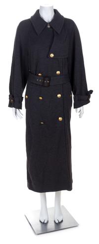 A Gucci Grey Wool Double Breasted Trench Coat, Size 44.