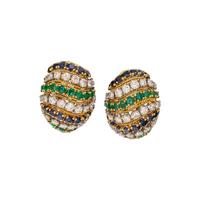 YELLOW GOLD, DIAMOND, EMERALD AND SAPPHIRE EARRINGS