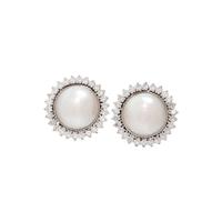 CULTURED MABE PEARL AND DIAMOND EARCLIPS