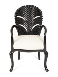 A Venetian Grotto Style Carved Black Lacquered Armchair