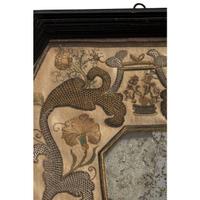 An English Metallic Stumpwork Embroidered Framed Mirror