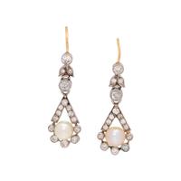 ANTIQUE, NATURAL PEARL AND DIAMOND EARRINGS