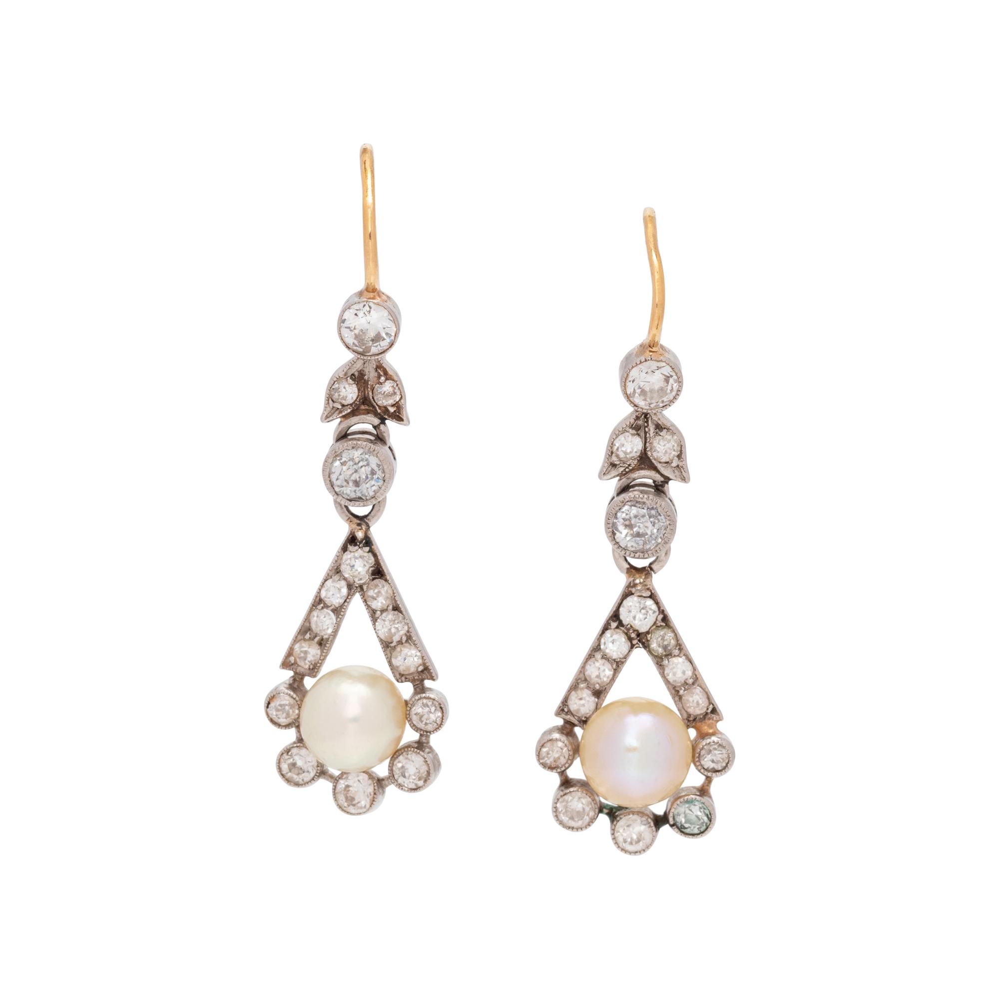 ANTIQUE, NATURAL PEARL AND DIAMOND EARRINGS