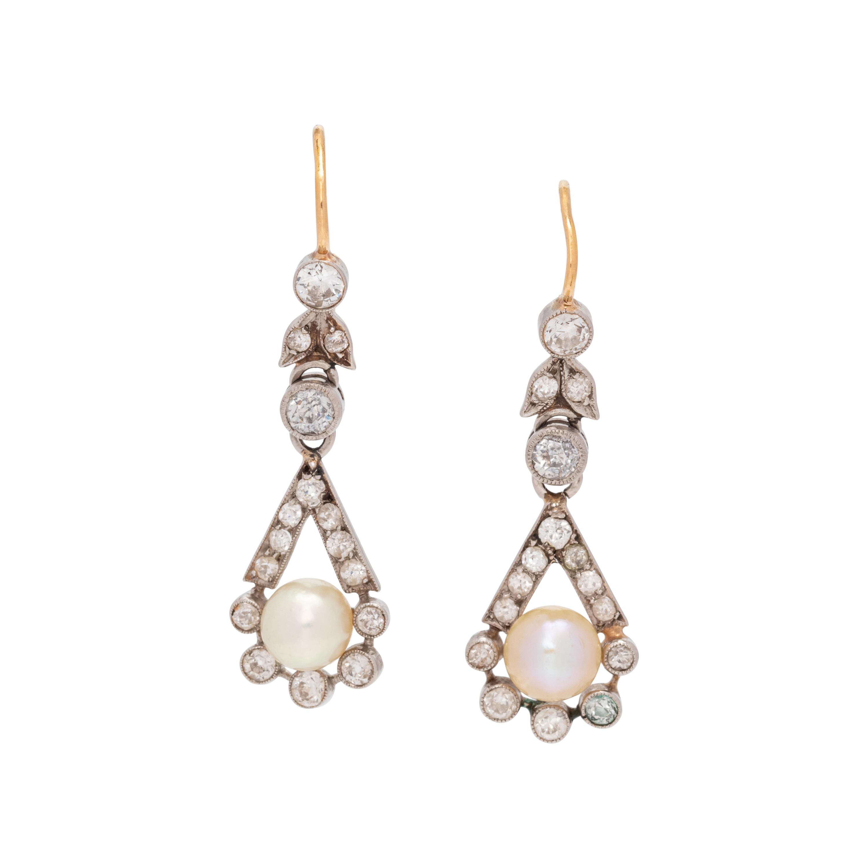 ANTIQUE, NATURAL PEARL AND DIAMOND EARRINGS