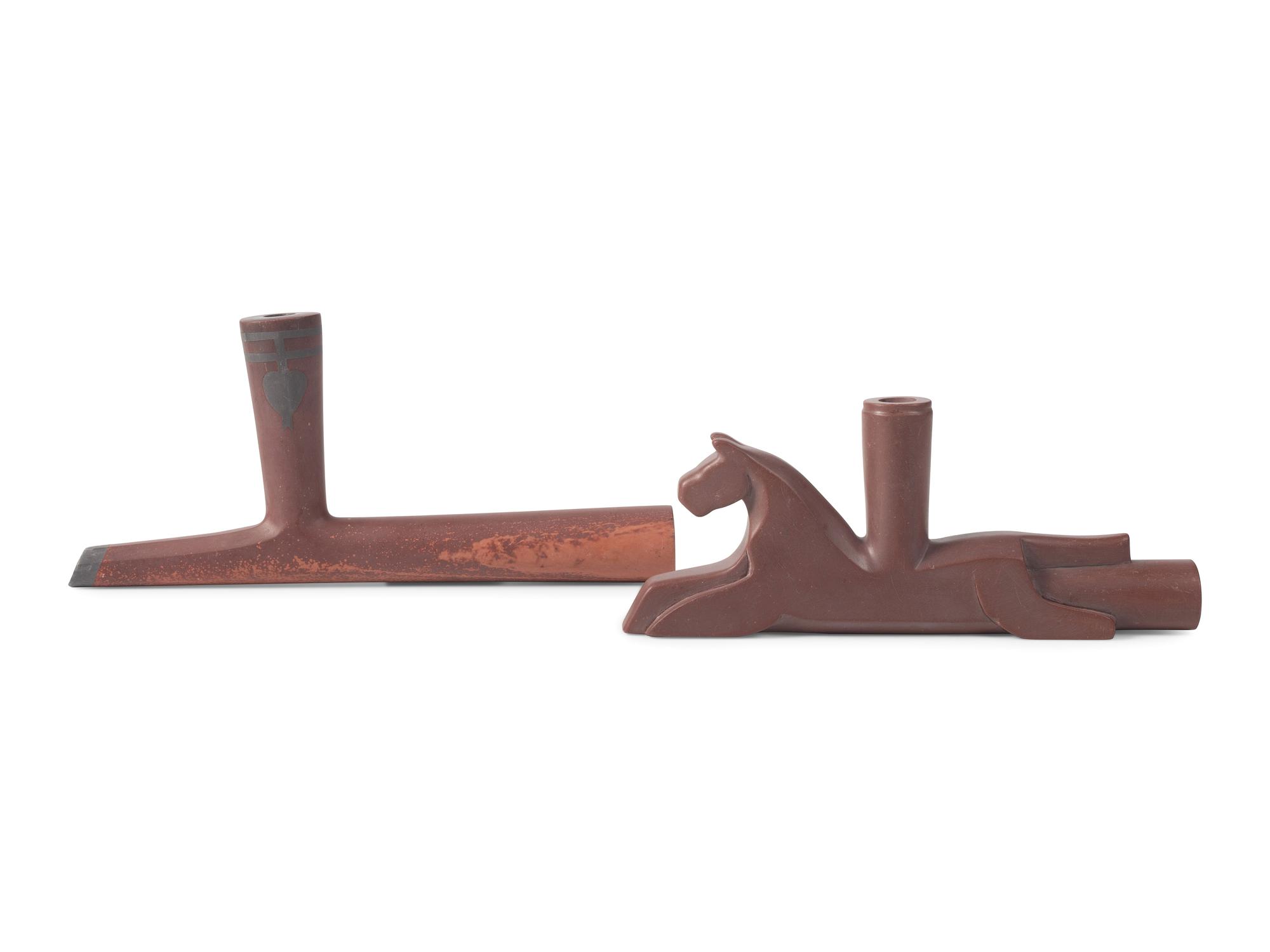 Western Great Lakes Catlinite Pipe Bowls, Horse and Spades