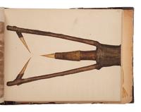 [NATIVE AMERICAN] -- [GOLD RUSH]. An album of watercolor drawings by prospector George V. Storkey (ca 1867-1942) depicting British Columbian Indigenous objects, likely related to the Nlaka’pamux, ca late 1890s-early 1900s.