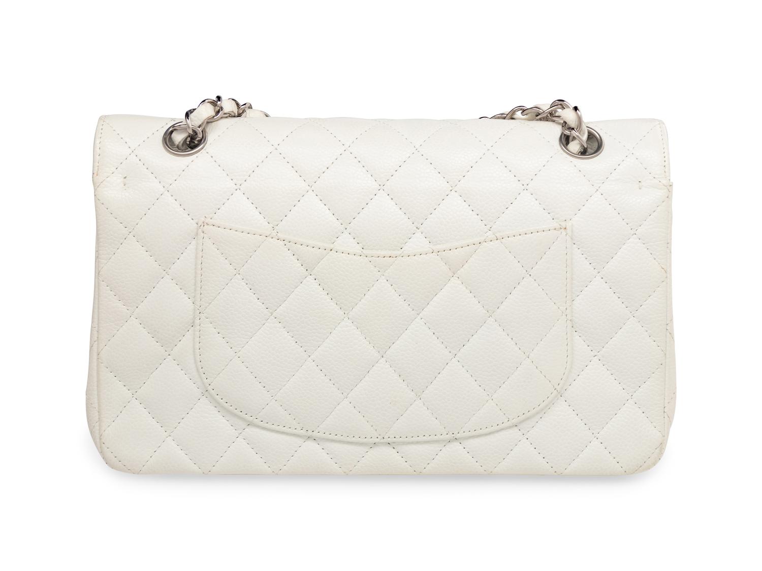 Chanel Medium Classic Flap Bag in White Caviar Leather