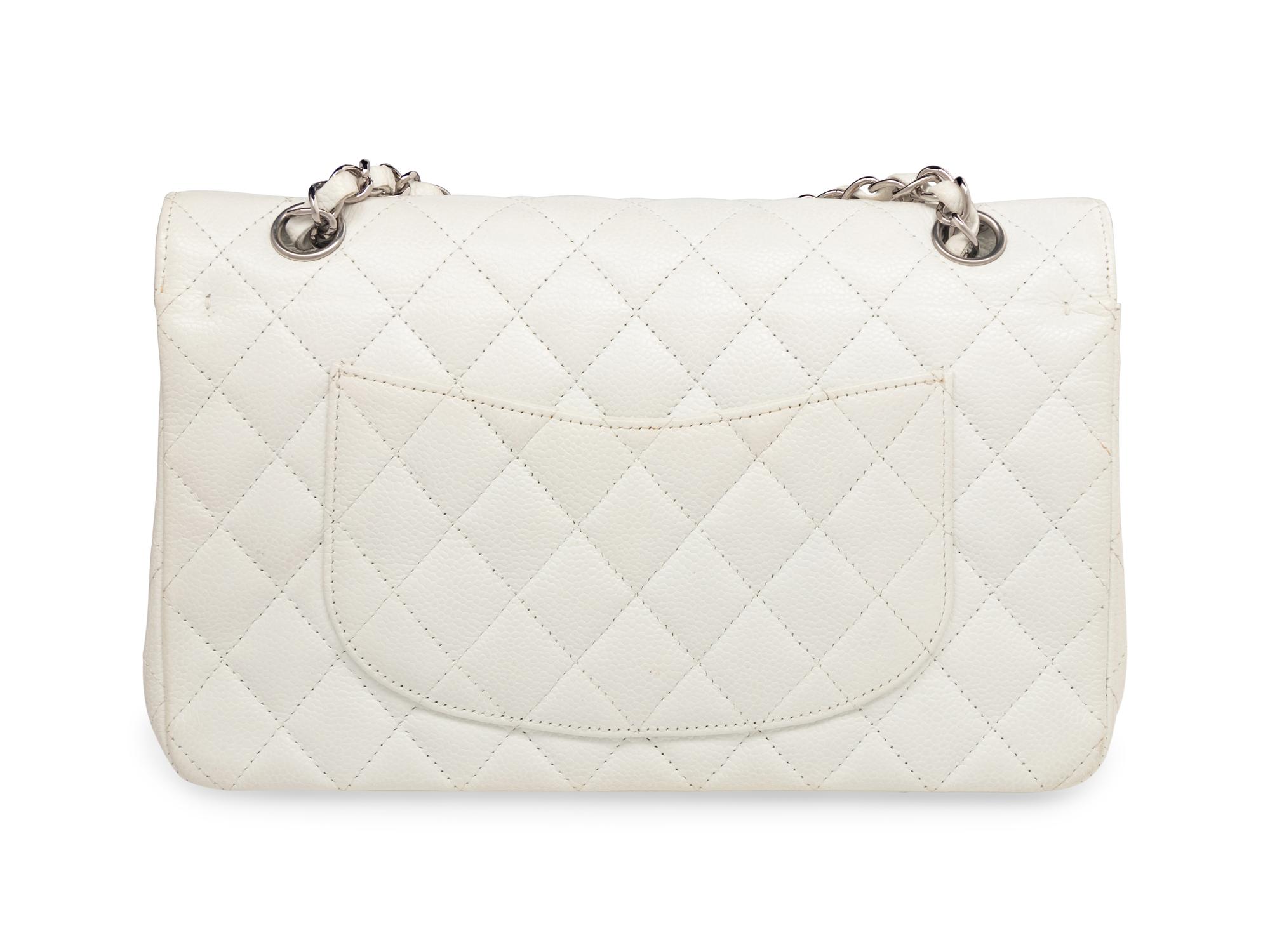 Chanel Medium Classic Flap Bag in White Caviar Leather
